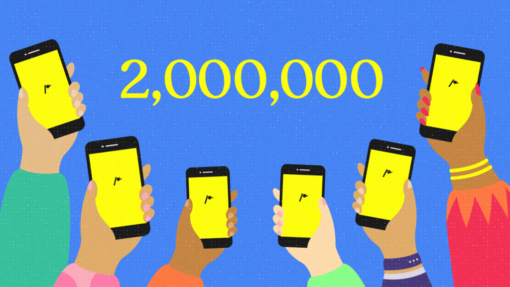many hands hold thndr mobile app while celebrating 2 million downloads